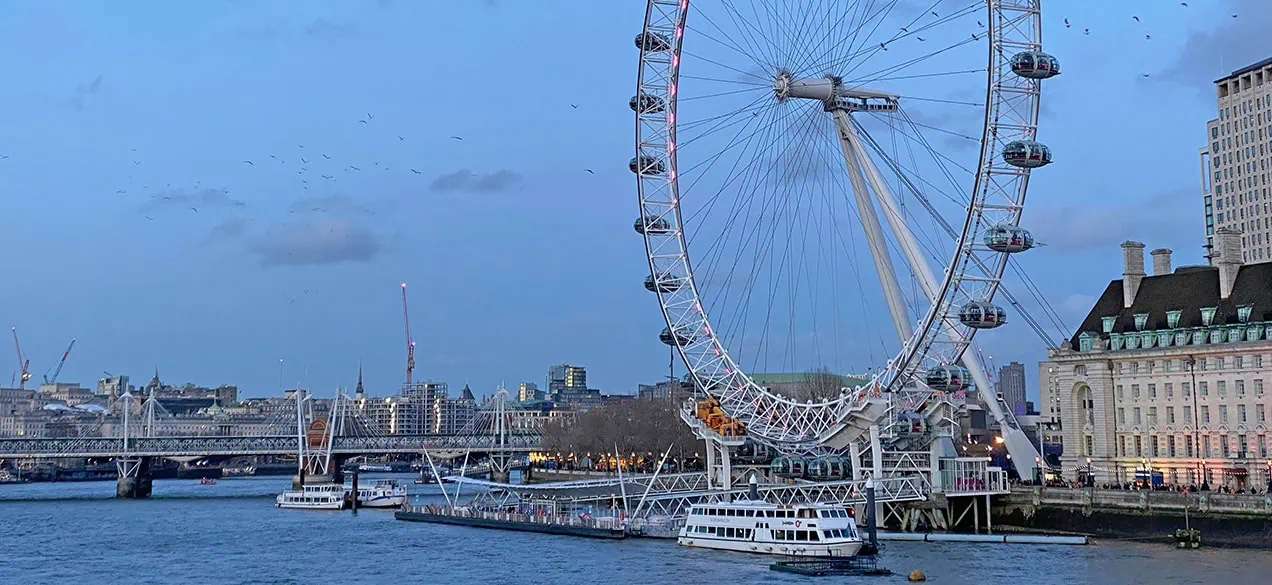 The london eye, seen from across the river, with GRP components made by Quantum
