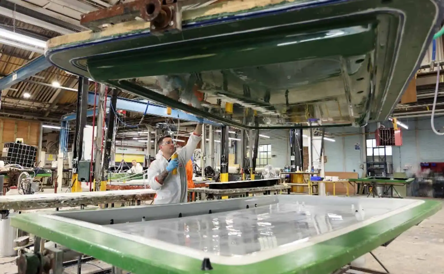 fibreglass mould in use during RTM manufacturing process